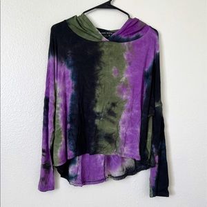 Green & Purple Tie Dye Hooded Top